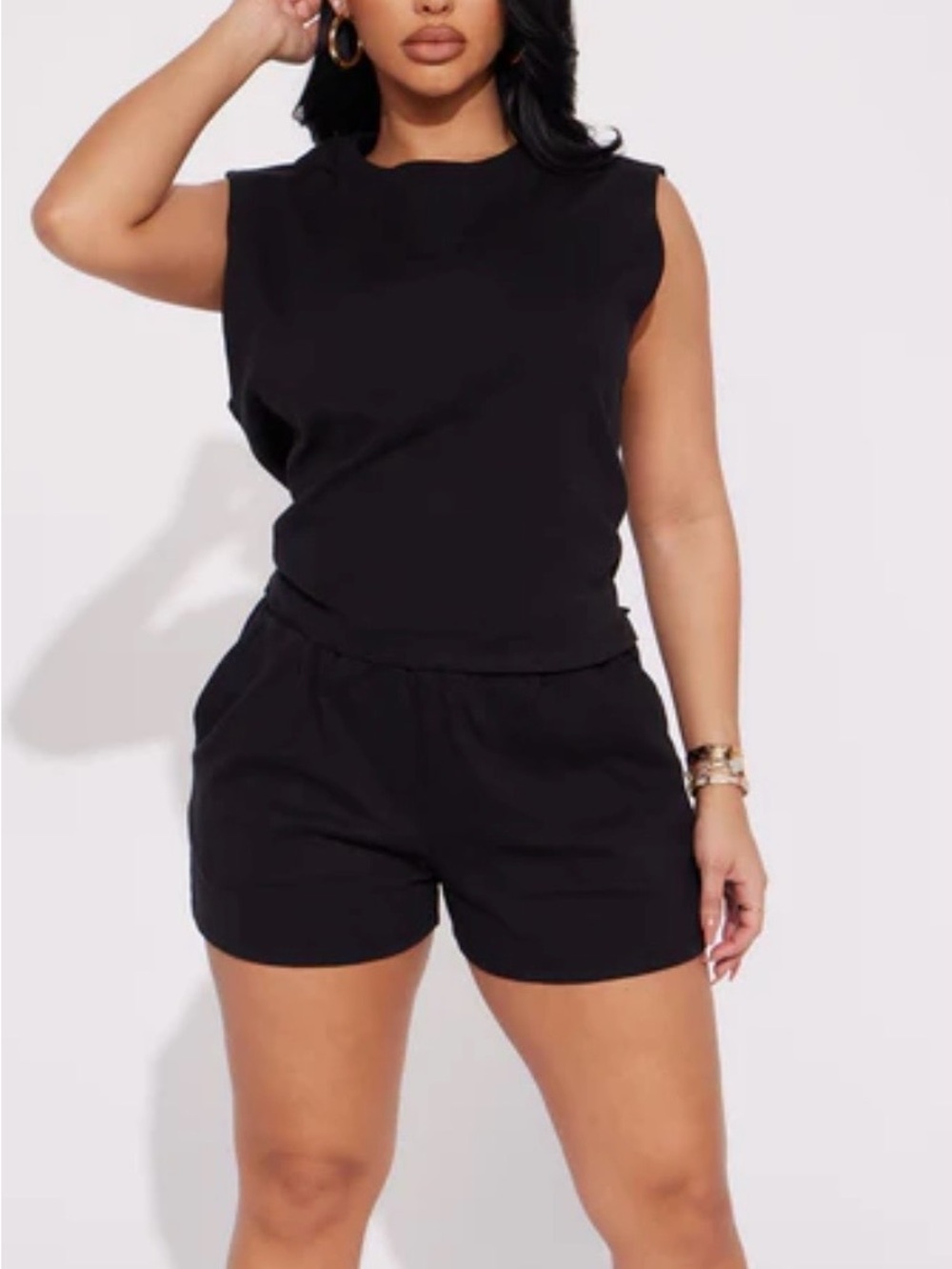 Fashion Nova Black Sleeveless Lounge Shorts Set